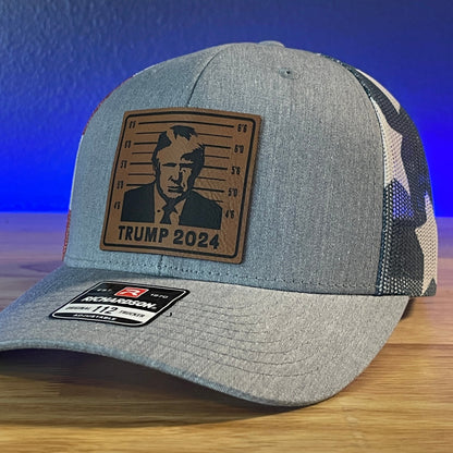 TRUMP MUGSHOT 2024 Leather Patch Hat Stars & Stripes - Hollow Point Society - Patch Hat