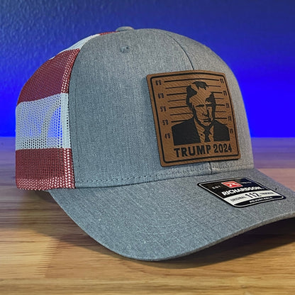 TRUMP MUGSHOT 2024 Leather Patch Hat Stars & Stripes - Hollow Point Society - Patch Hat