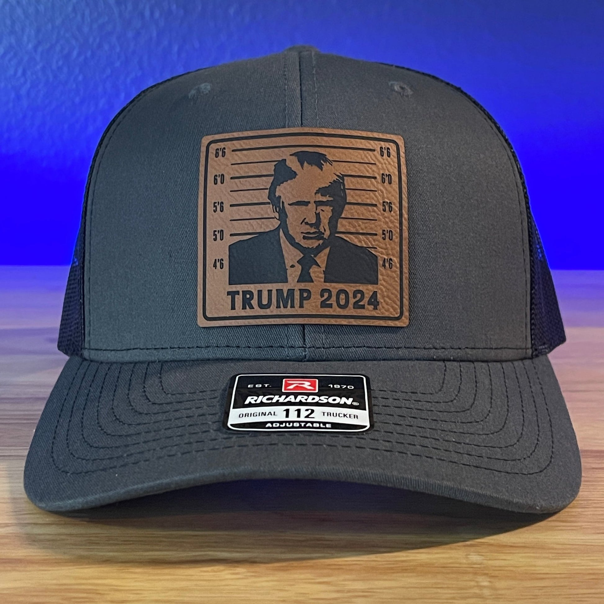 TRUMP MUGSHOT 2024 Patriotic Leather Patch Hat Charcoal/Black - Hollow Point Society - Patch Hat