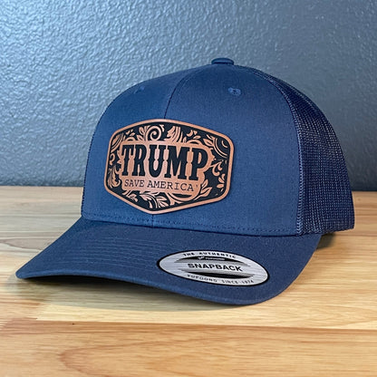 Trump Save America Patriotic Snap Back Trucker Hat Leather Patch - Hollow Point Society - Patch Hat