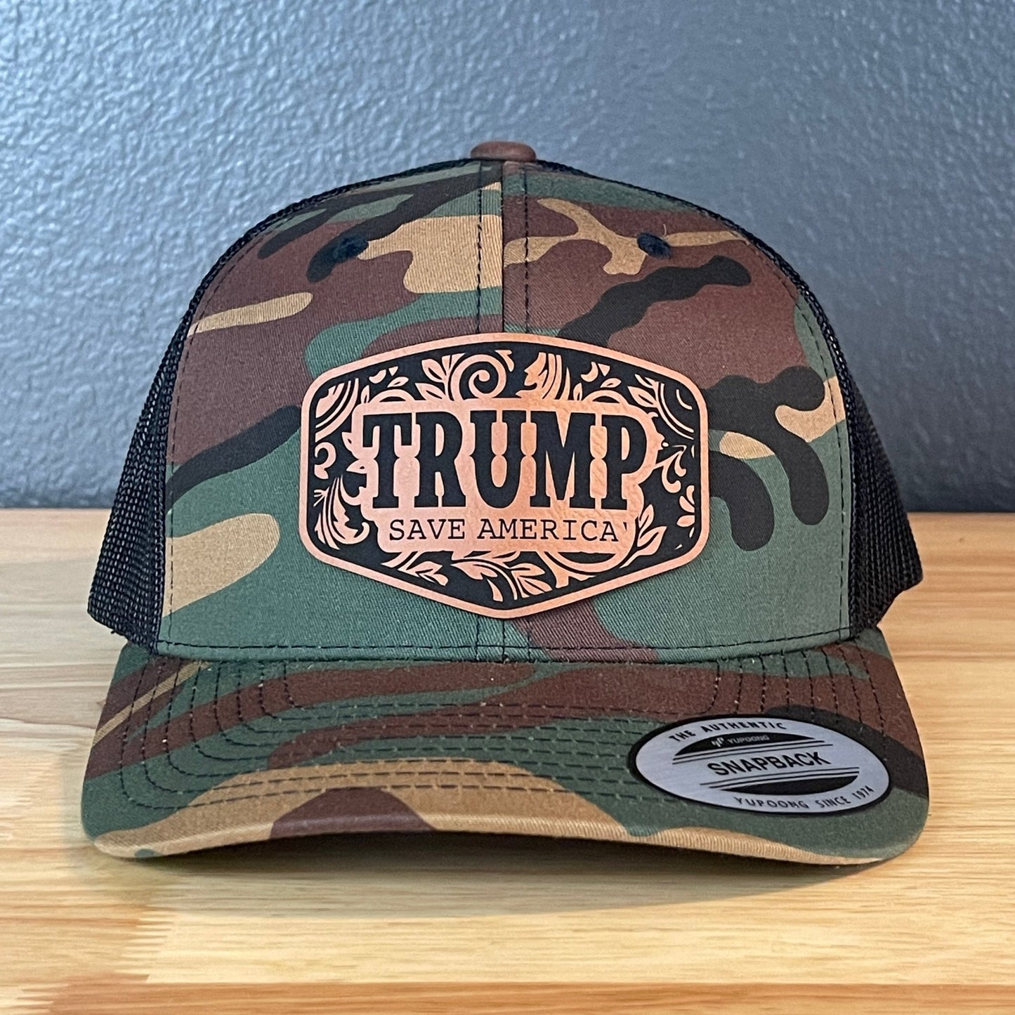 Trump Save America Patriotic Snap Back Trucker Hat Leather Patch - Hollow Point Society - Patch Hat