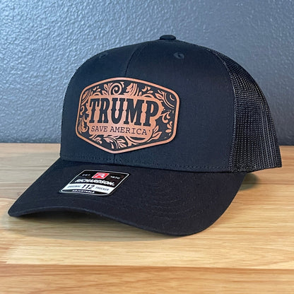 Trump Save America Patriotic Snap Back Trucker Hat Leather Patch - Hollow Point Society - Patch Hat