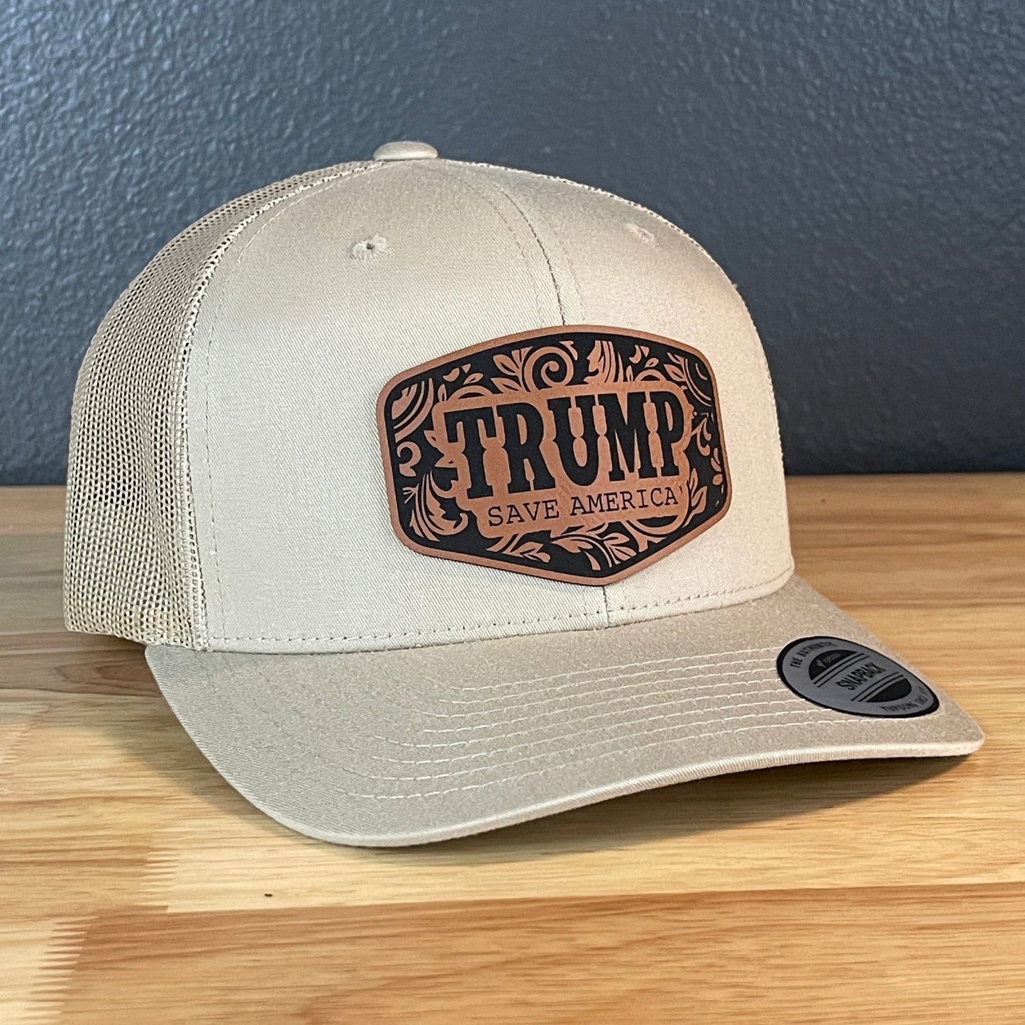 Trump Save America Patriotic Snap Back Trucker Hat Leather Patch - Hollow Point Society - Patch Hat