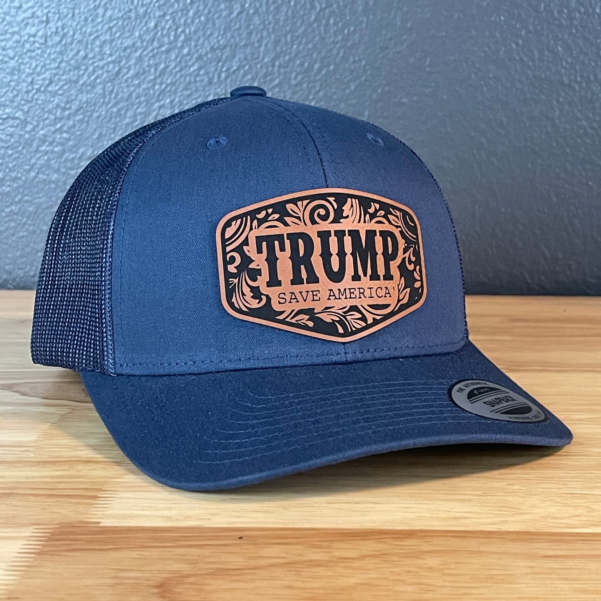 Trump Save America Patriotic Snap Back Trucker Hat Leather Patch - Hollow Point Society - Patch Hat