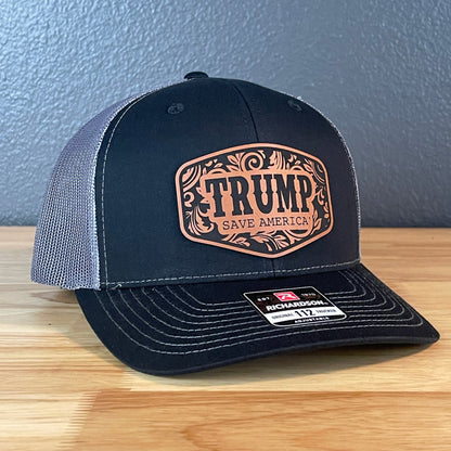 Trump Save America Patriotic Snap Back Trucker Hat Leather Patch - Hollow Point Society - Patch Hat