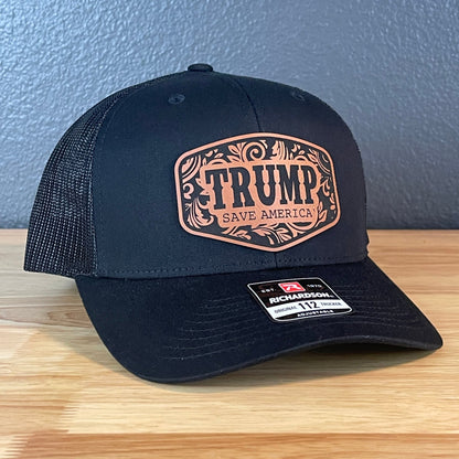 Trump Save America Patriotic Snap Back Trucker Hat Leather Patch - Hollow Point Society - Patch Hat