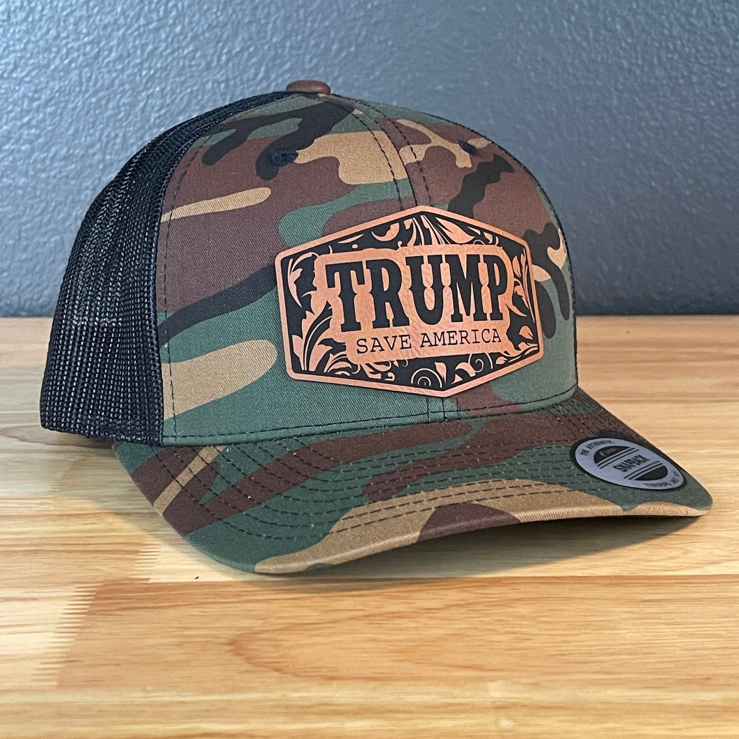 Trump Save America Snap Back Trucker Hat Leather Patch - Hollow Point Society - Patch Hat