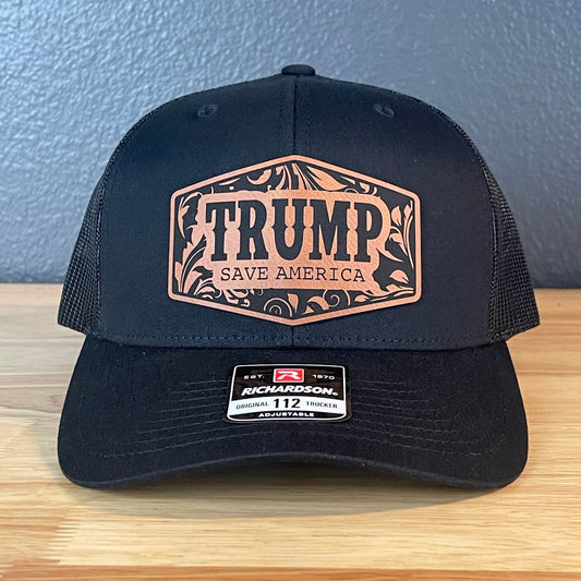 Trump Save America Snap Back Trucker Hat Leather Patch - Hollow Point Society - Patch Hat