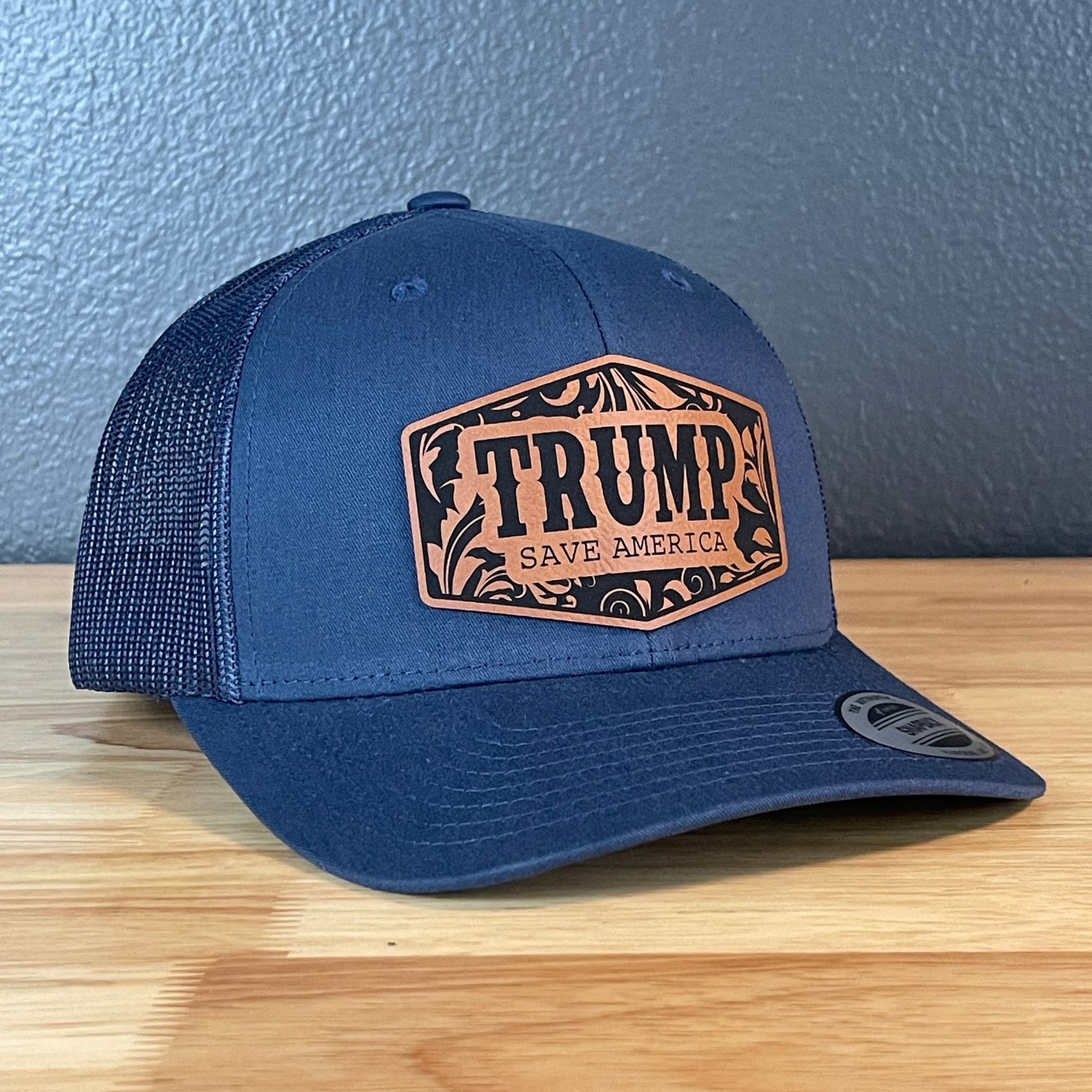 Trump Save America Snap Back Trucker Hat Leather Patch - Hollow Point Society - Patch Hat