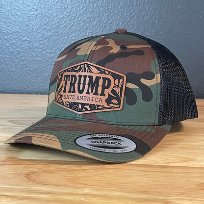 Trump Save America Snap Back Trucker Hat Leather Patch - Hollow Point Society - Patch Hat