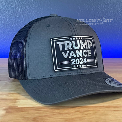 TRUMP VANCE 2024 SnapBack Trucker Blk/Silver Leather Patch Hat Charcoal - Hollow Point Society - Patch Hat