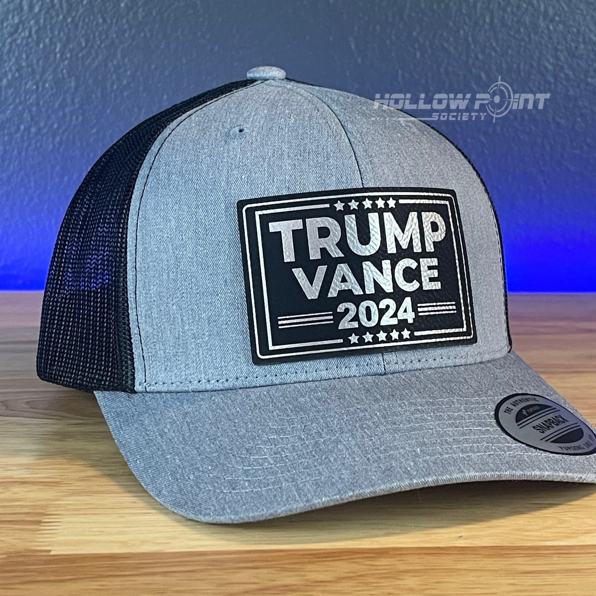 TRUMP VANCE 2024 SnapBack Trucker Blk/Silver Leather Patch Hat - Hollow Point Society - Patch Hat