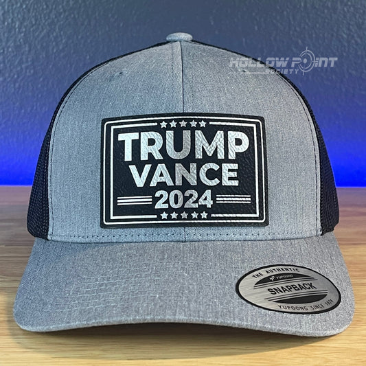 TRUMP VANCE 2024 SnapBack Trucker Blk/Silver Leather Patch Hat - Hollow Point Society - Patch Hat