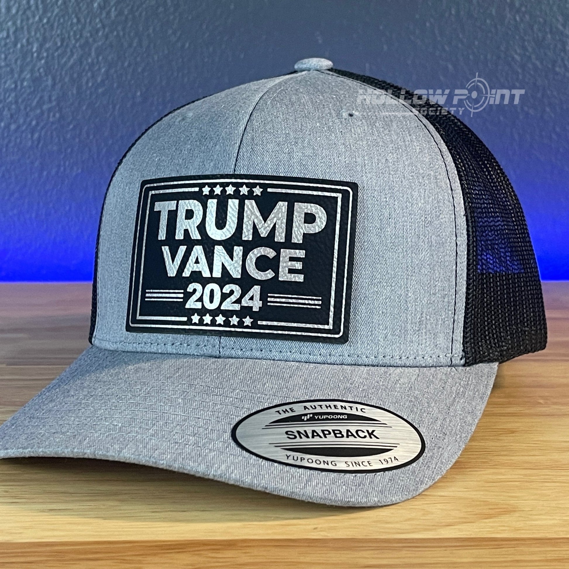 TRUMP VANCE 2024 SnapBack Trucker Blk/Silver Leather Patch Hat - Hollow Point Society - Patch Hat