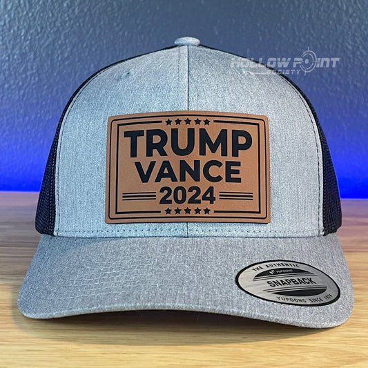 TRUMP VANCE 2024 SnapBack Trucker Rawhide Leather Patch Hat - Hollow Point Society - Patch Hat