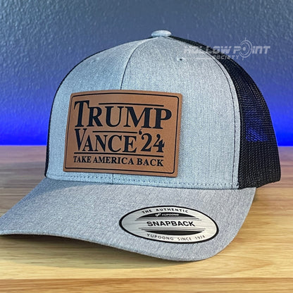 TRUMP VANCE 2024 TAKE AMERICA BACK SnapBack Trucker Rawhide Leather Patch Hat - Hollow Point Society - Patch Hat