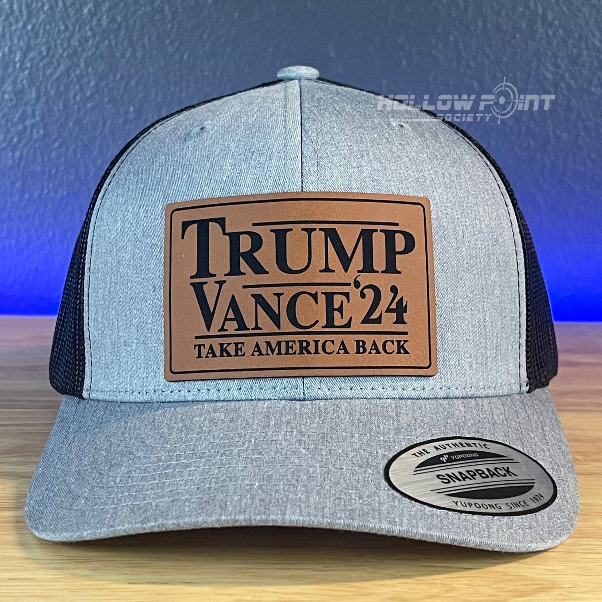 TRUMP VANCE 2024 TAKE AMERICA BACK SnapBack Trucker Rawhide Leather Patch Hat - Hollow Point Society - Patch Hat