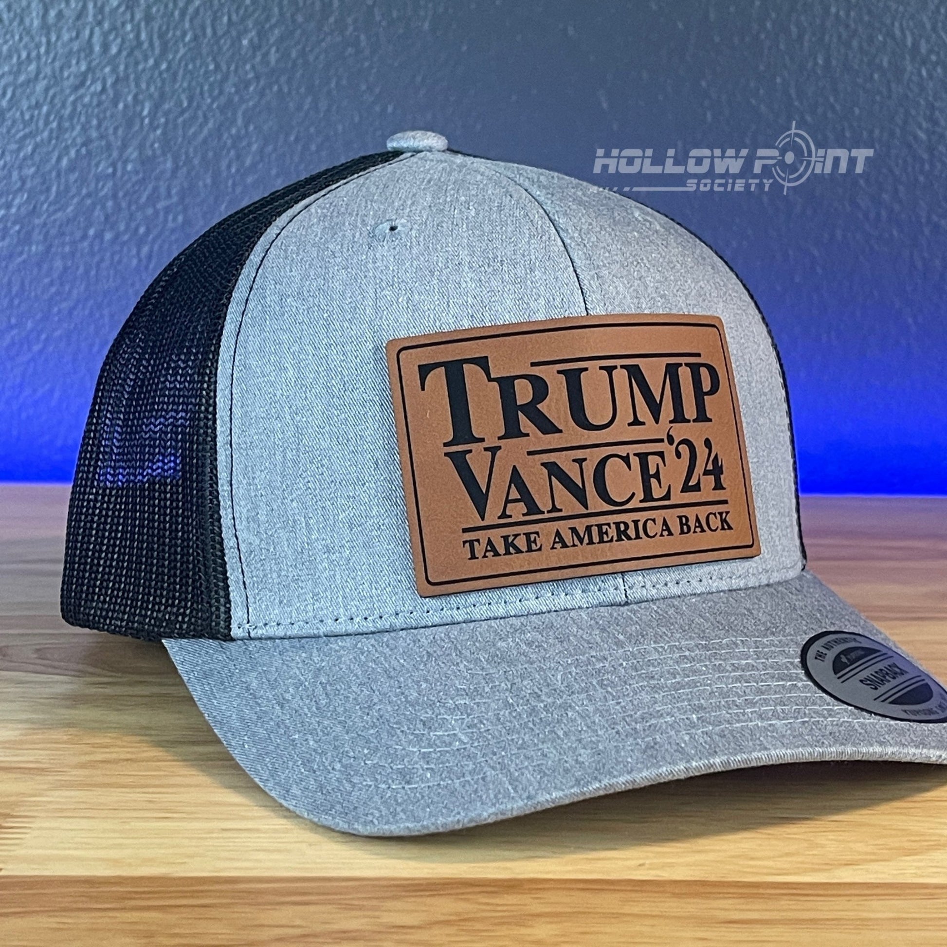 TRUMP VANCE 2024 TAKE AMERICA BACK SnapBack Trucker Rawhide Leather Patch Hat - Hollow Point Society - Patch Hat