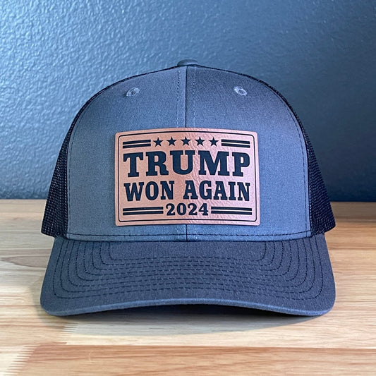 Trump Won Again Patriotic SnapBack Trucker Hat Leather Patch - Hollow Point Society - Patch Hat