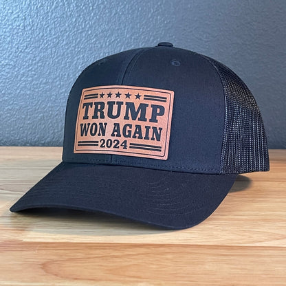 Trump Won Again Patriotic SnapBack Trucker Hat Leather Patch - Hollow Point Society - Patch Hat