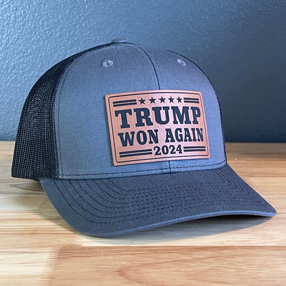 Trump Won Again Patriotic SnapBack Trucker Hat Leather Patch - Hollow Point Society - Patch Hat