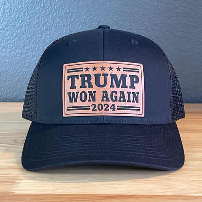 Trump Won Again Patriotic SnapBack Trucker Hat Leather Patch - Hollow Point Society - Patch Hat