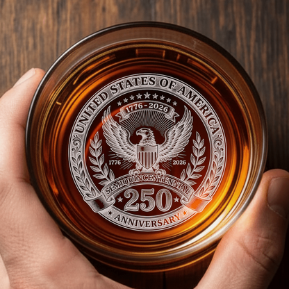 United States 250th Anniversary Engraved Rocks Whiskey Glass, USA Patriotic Gift For Him - Hollow Point Society - 