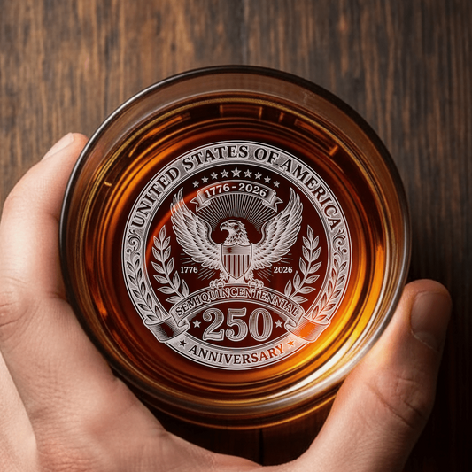United States 250th Anniversary Engraved Rocks Whiskey Glass, USA Patriotic Gift For Him - Hollow Point Society - 