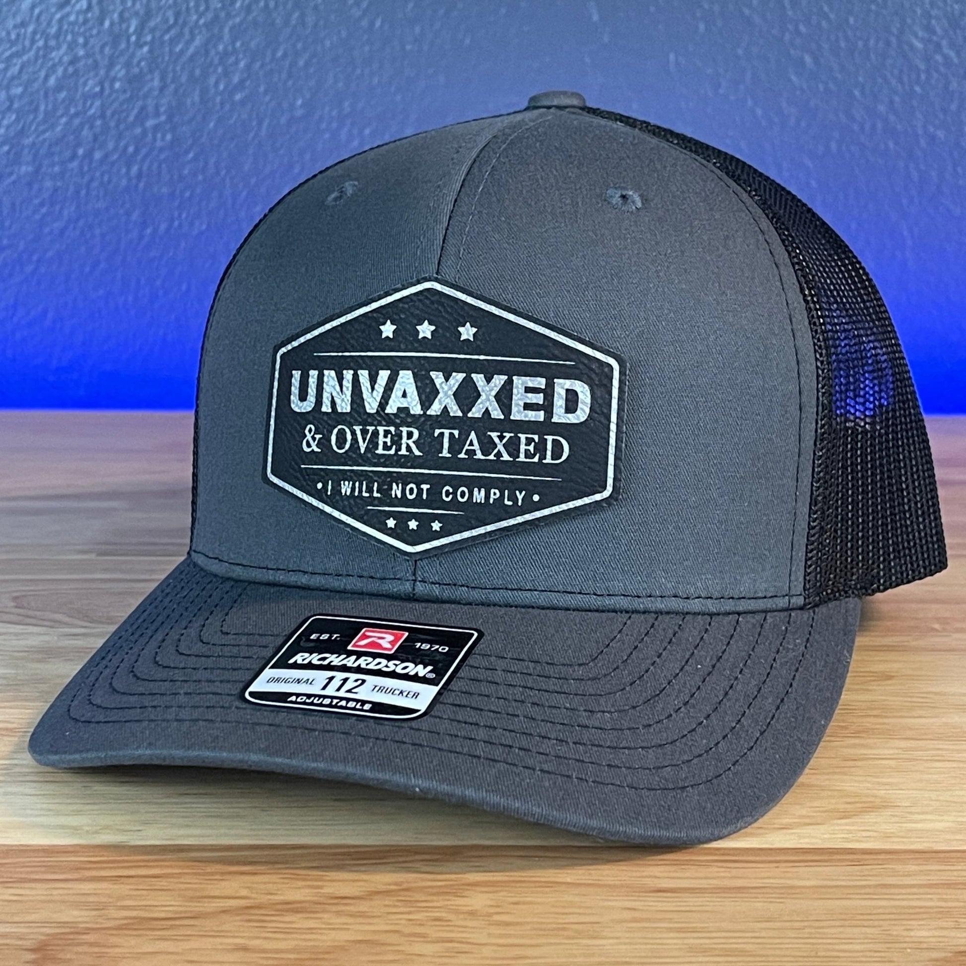 UNVAXXED AND OVER TAXED Patriotic Leather Patch Hat Black/Silver Patch - Hollow Point Society - Patch Hat