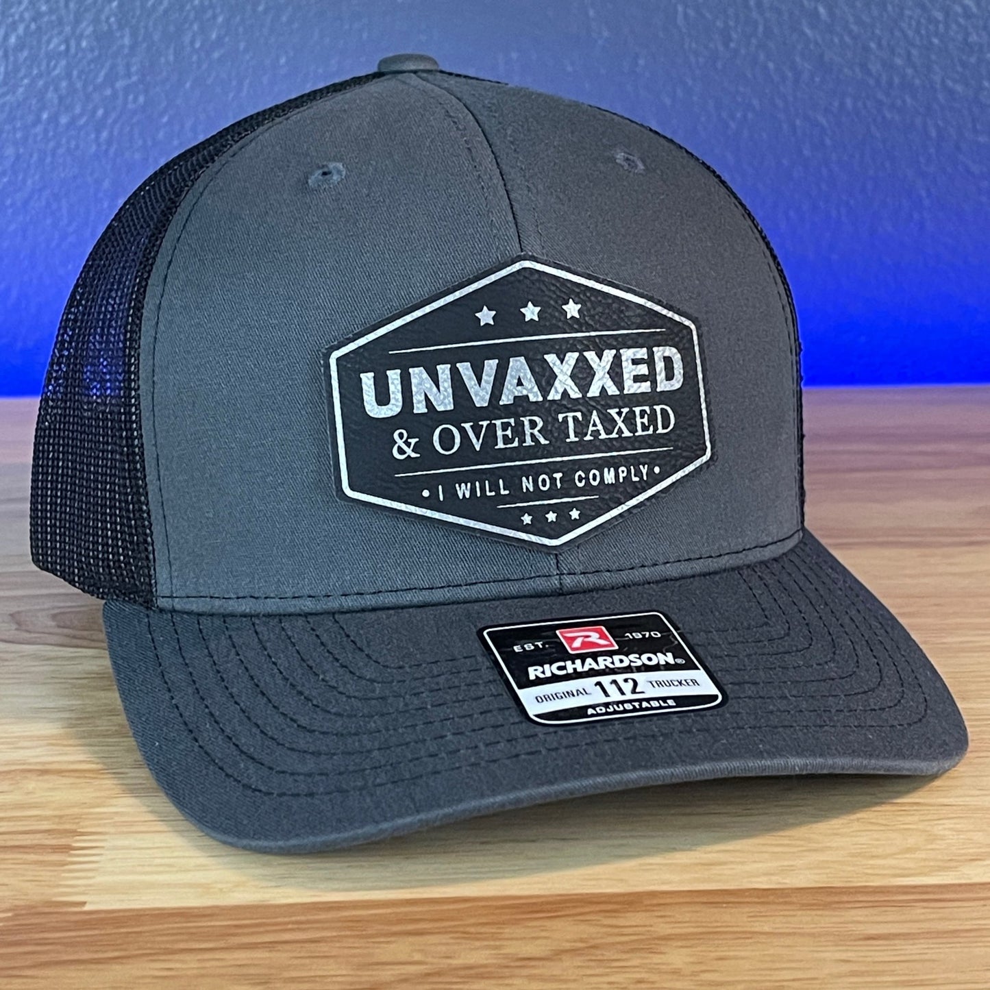 UNVAXXED AND OVER TAXED Patriotic Leather Patch Hat Black/Silver Patch - Hollow Point Society - Patch Hat