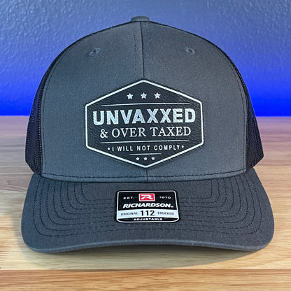 UNVAXXED AND OVER TAXED Patriotic Leather Patch Hat Black/Silver Patch - Hollow Point Society - Patch Hat