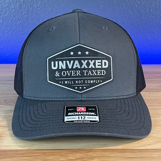 UNVAXXED AND OVER TAXED Patriotic Leather Patch Hat Black/Silver Patch - Hollow Point Society - Patch Hat