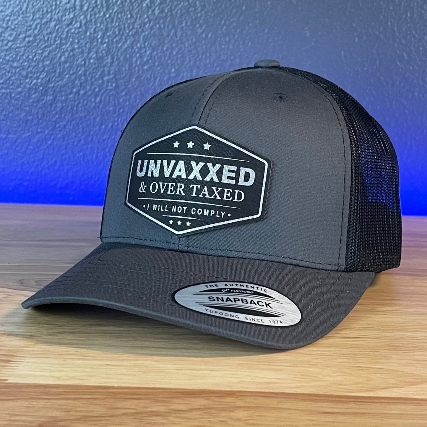 UNVAXXED AND OVER TAXED Patriotic Leather Patch Hat Black/Silver Patch - Hollow Point Society - Patch Hat