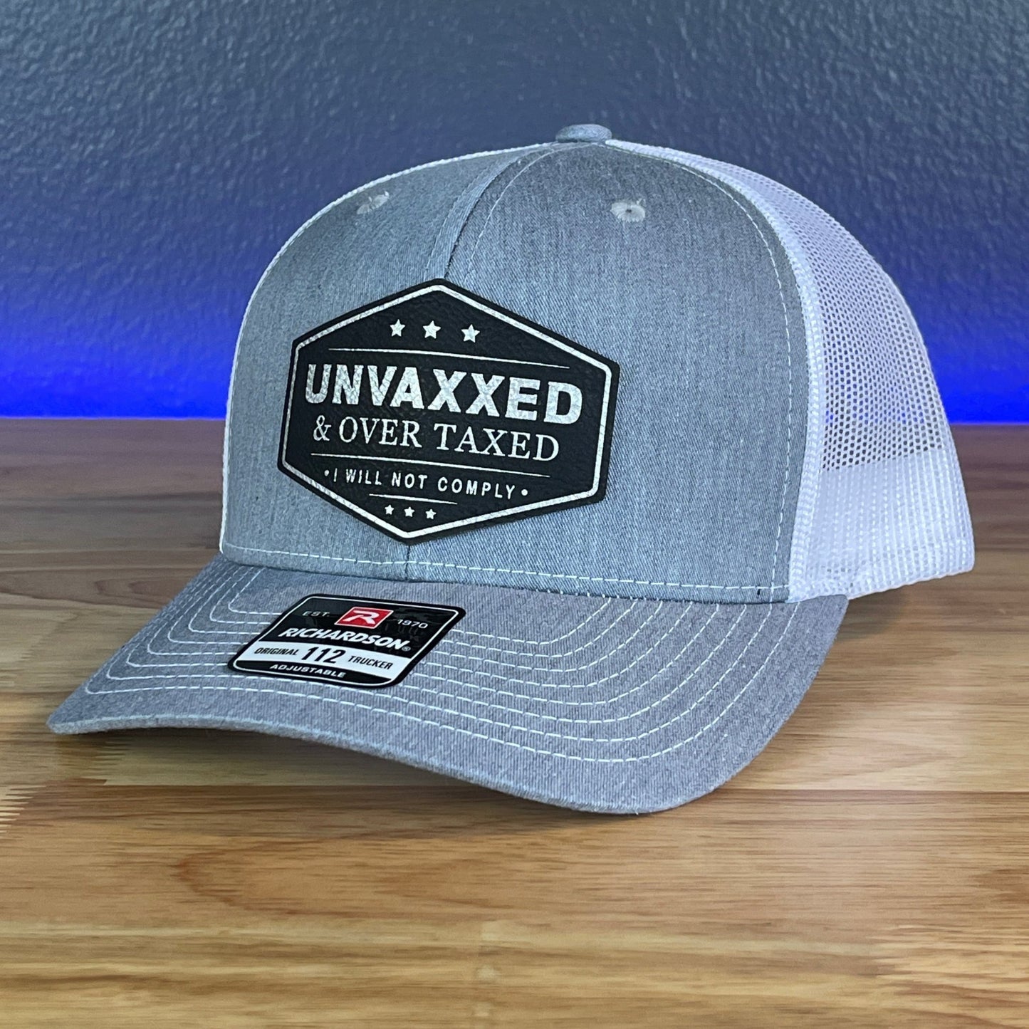 UNVAXXED & OVER TAXED Leather Patch Hat Black/Silver - Hollow Point Society - Patch Hat