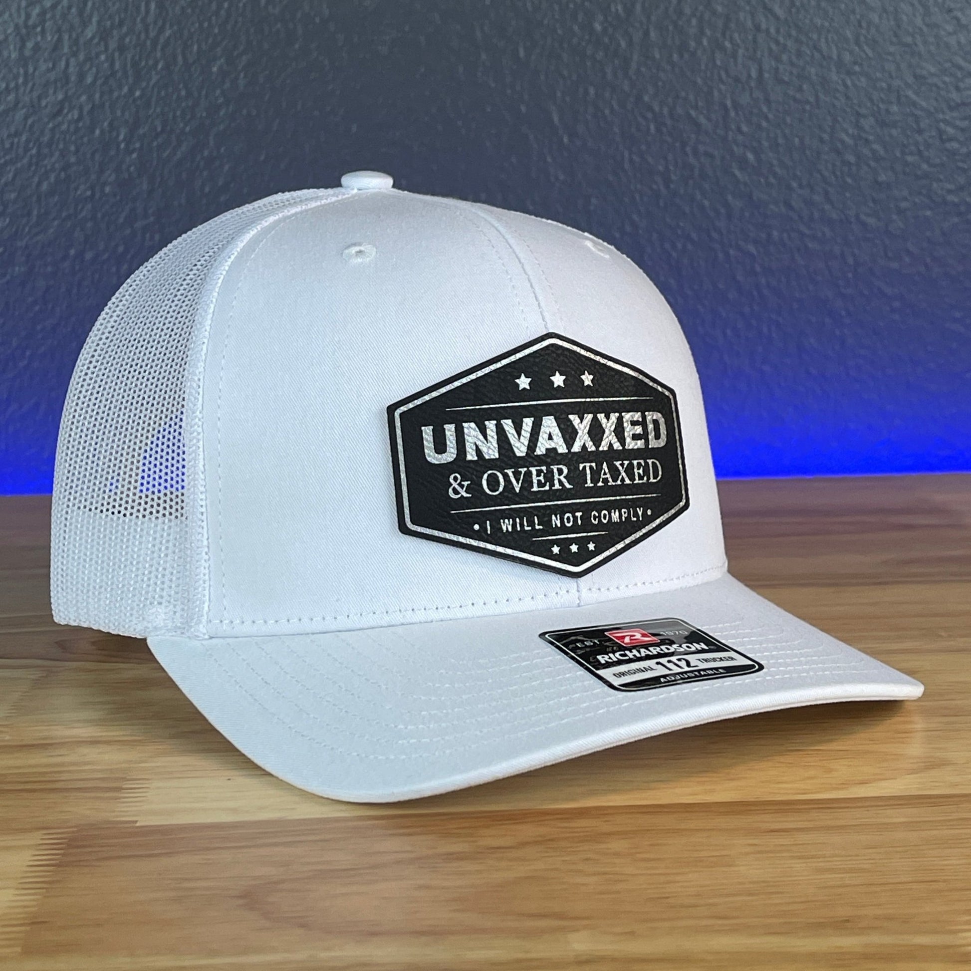 UNVAXXED & OVER TAXED Leather Patch Hat Black/Silver - Hollow Point Society - Patch Hat