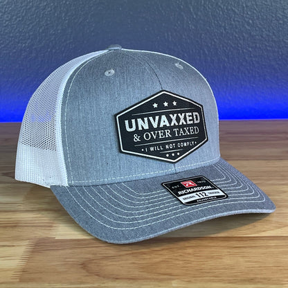 UNVAXXED & OVER TAXED Leather Patch Hat Black/Silver - Hollow Point Society - Patch Hat