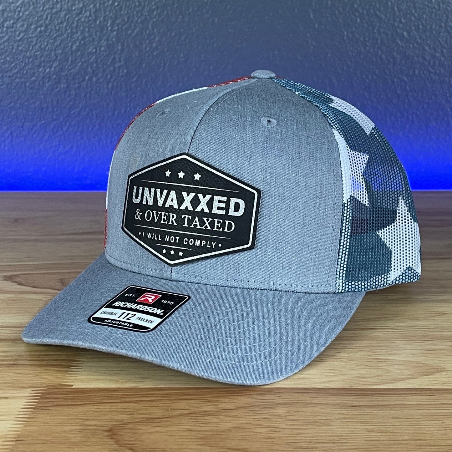 UNVAXXED & OVER TAXED Leather Patch Hat Black/Silver - Hollow Point Society - Patch Hat