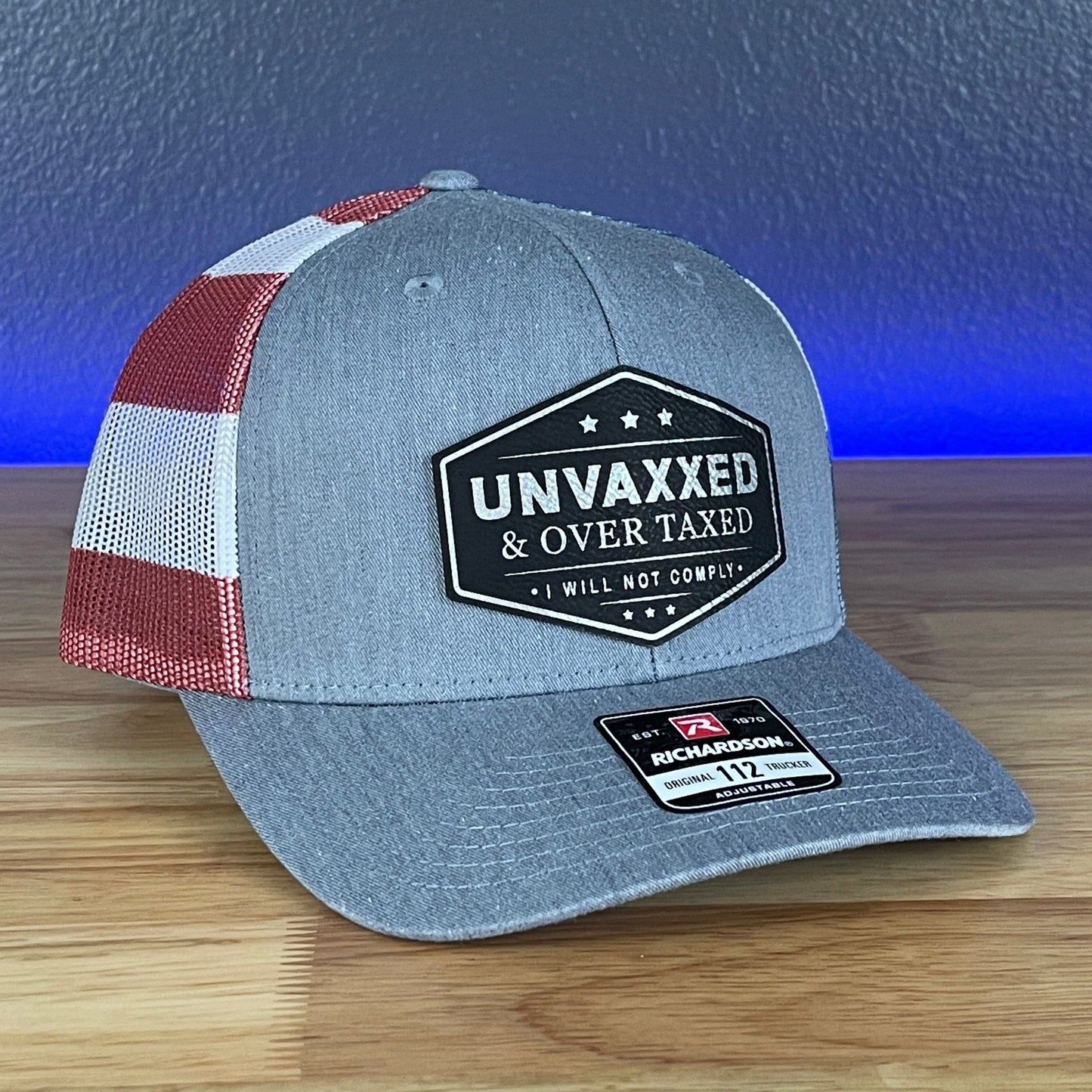 UNVAXXED & OVER TAXED Leather Patch Hat Black/Silver - Hollow Point Society - Patch Hat