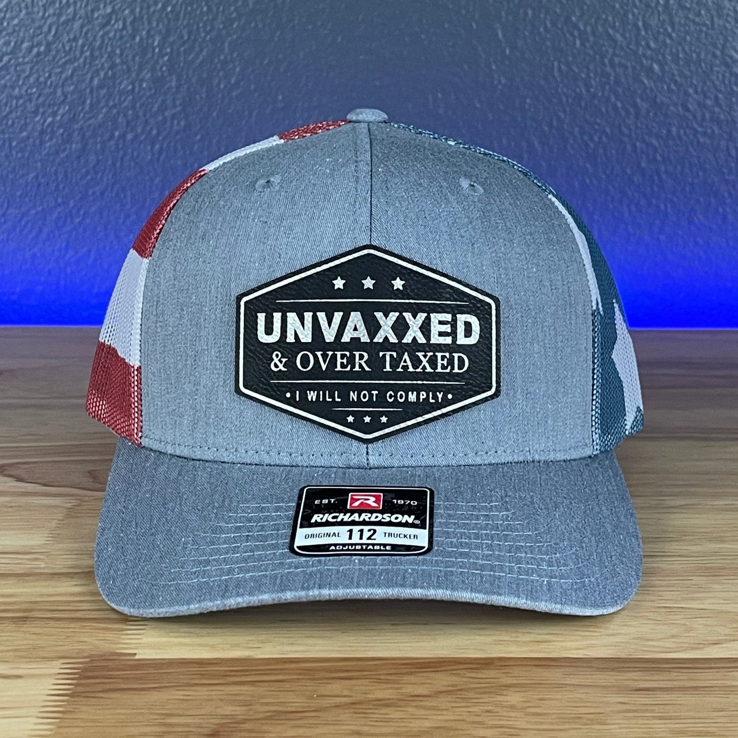 UNVAXXED & OVER TAXED Leather Patch Hat Black/Silver - Hollow Point Society - Patch Hat