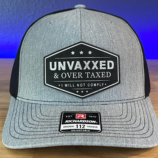 UNVAXXED & OVER TAXED Leather Patch Hat BLK/SILVER - Hollow Point Society - Patch Hat