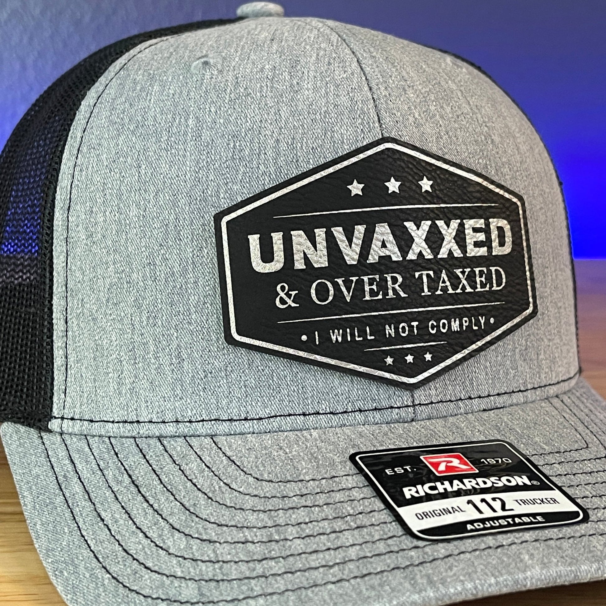 UNVAXXED & OVER TAXED Leather Patch Hat BLK/SILVER - Hollow Point Society - Patch Hat