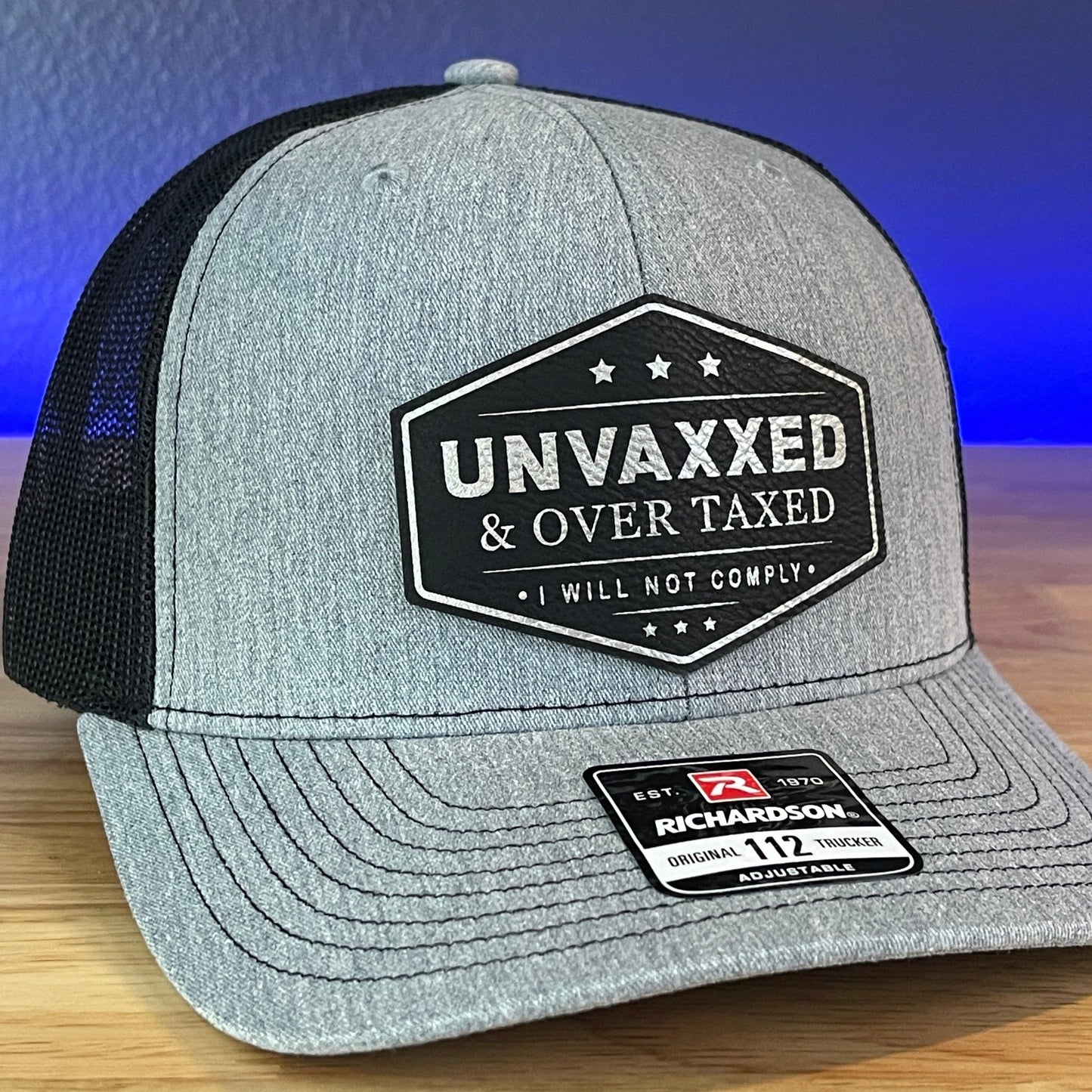 UNVAXXED & OVER TAXED Leather Patch Hat BLK/SILVER - Hollow Point Society - Patch Hat