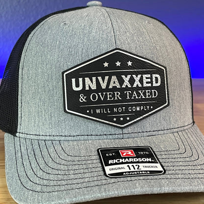 UNVAXXED & OVER TAXED Leather Patch Hat BLK/SILVER - Hollow Point Society - Patch Hat