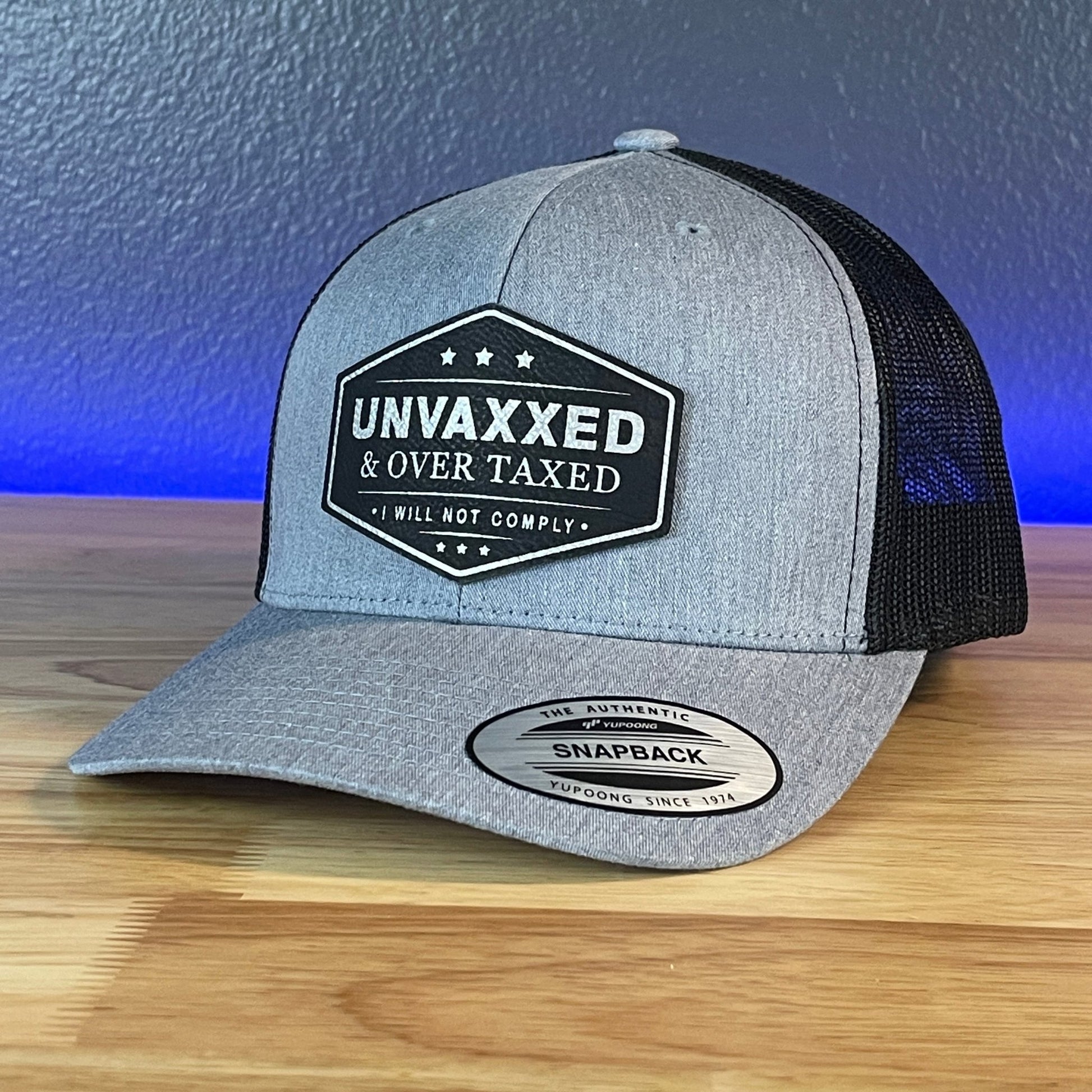 UNVAXXED & OVER TAXED Leather Patch Hat BLK/SILVER - Hollow Point Society - Patch Hat