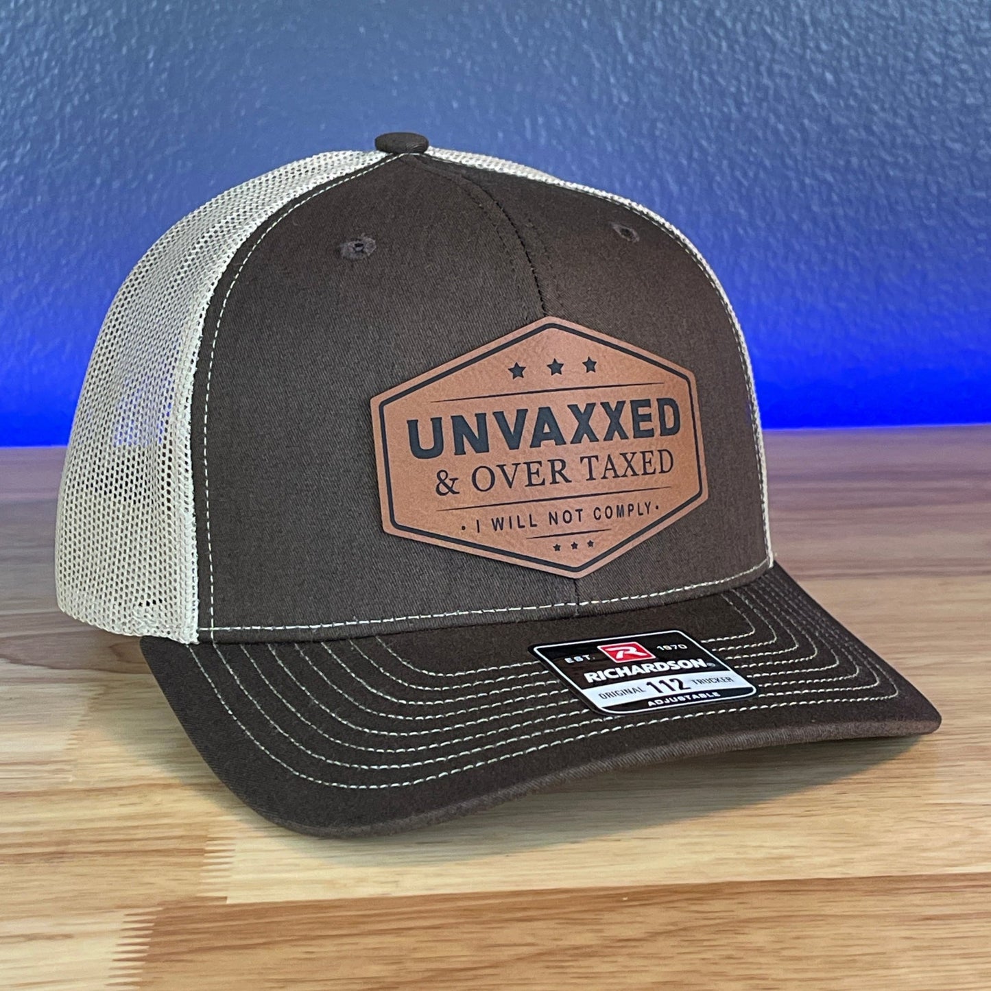 UNVAXXED & OVER TAXED Leather Patch Hat Rawhide - Hollow Point Society - Patch Hat