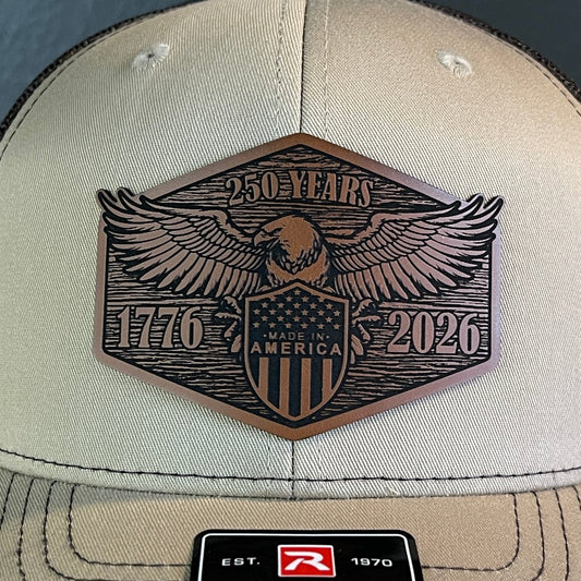 USA 250th Anniversary America 1776 - 2026 Eagle Patriotic Leather Patch Hat - Hollow Point Society - Patch Hat