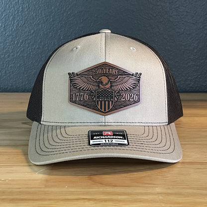 USA 250th Anniversary America 1776 - 2026 Eagle Patriotic Leather Patch Hat - Hollow Point Society - Patch Hat