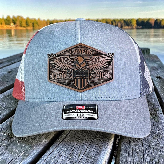 USA 250th Anniversary America 1776-2026 Eagle Patriotic Leather Patch Hat - Hollow Point Society - Patch Hat