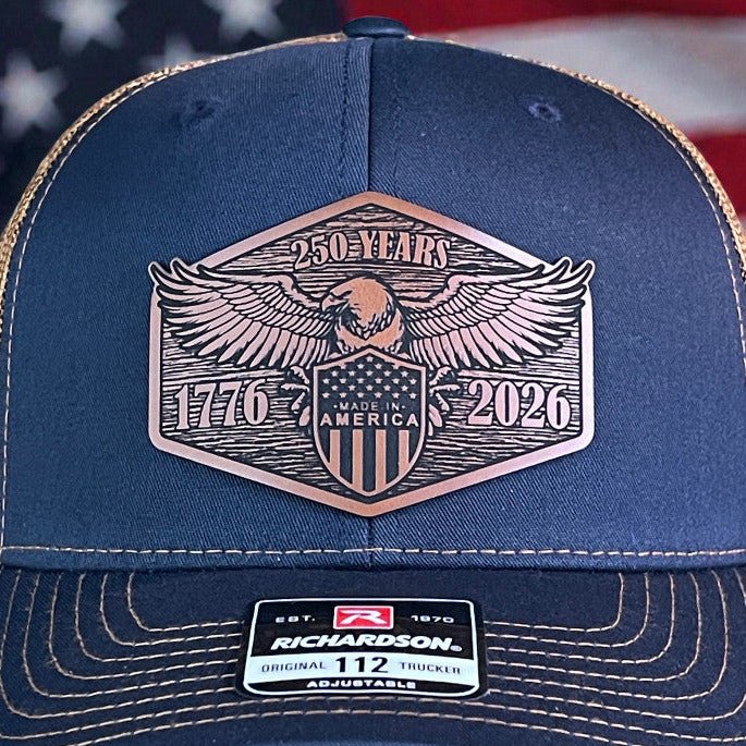 USA 250th Anniversary America 1776 - 2026 Eagle Patriotic Leather Patch Hat - Hollow Point Society - Patch Hat