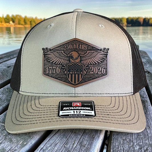 USA 250th Anniversary America 1776-2026 Eagle Patriotic Leather Patch Hat - Hollow Point Society - Patch Hat